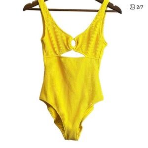 NWOT Aerie LONG Yellow Ribbed One-Piece Swimsuit with Ring Detail